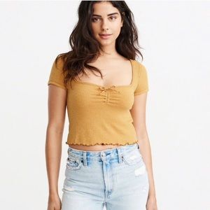 Abercrombie & Fitch Ribbed Square Ribbon Neck Top